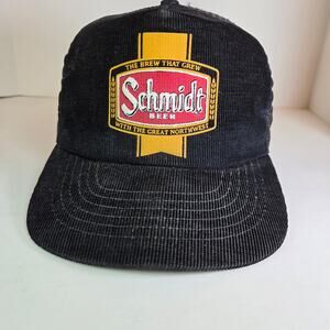 Vintage Schmidt Beer Trucker Hat Black Corduroy Mesh Snapback USA Made